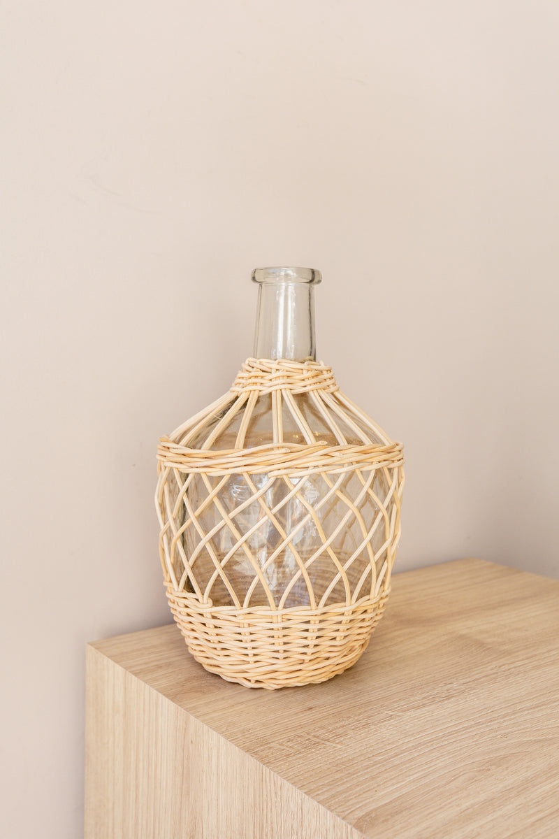 VASO EM VIDRO COM FIBRA NATURAL ALTO
